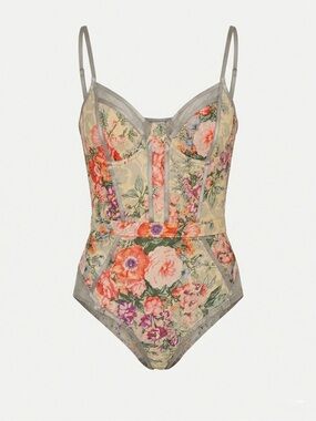 Zimmermann Devoted Floral Mesh Corset or swimsuit  Semi-Sheer Size 3 5142WDEV